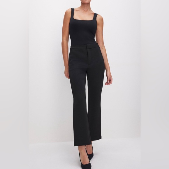 Good American Pants - Good American Scuba Cropped Straight Trousers Black Size 16 NWT